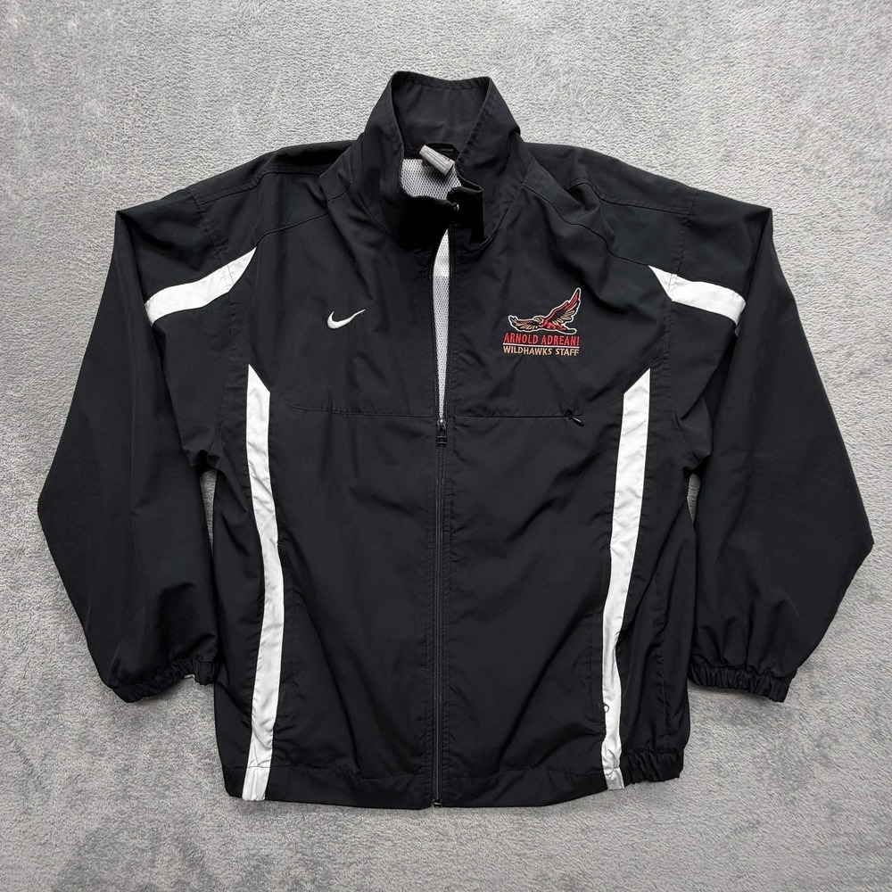 Nike Windbreaker Jacket Mens Small Black Team Full Zip Lined Mesh Pockets